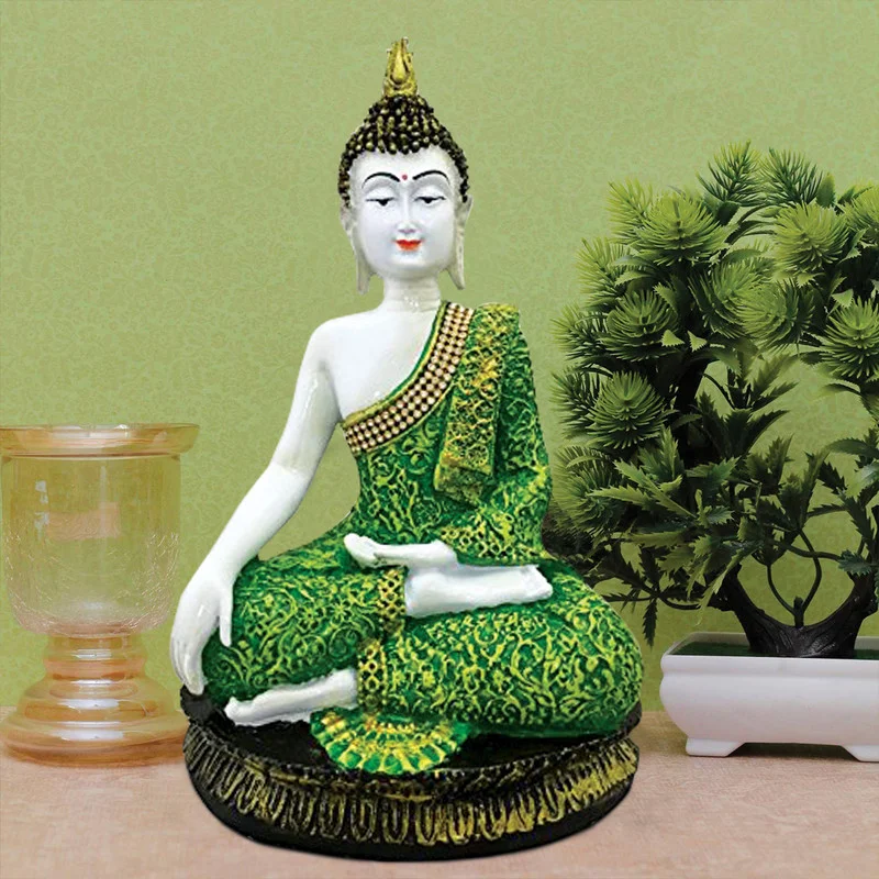 Buddha Idols Handcrafted Ployresin Lord Buddha Sitting Multicolour Statue Showpiece Home Decor/Office Decor/Spiritual Gift Home Decor Showpiece and Gifts by HomeDecorKart and Karigaari India