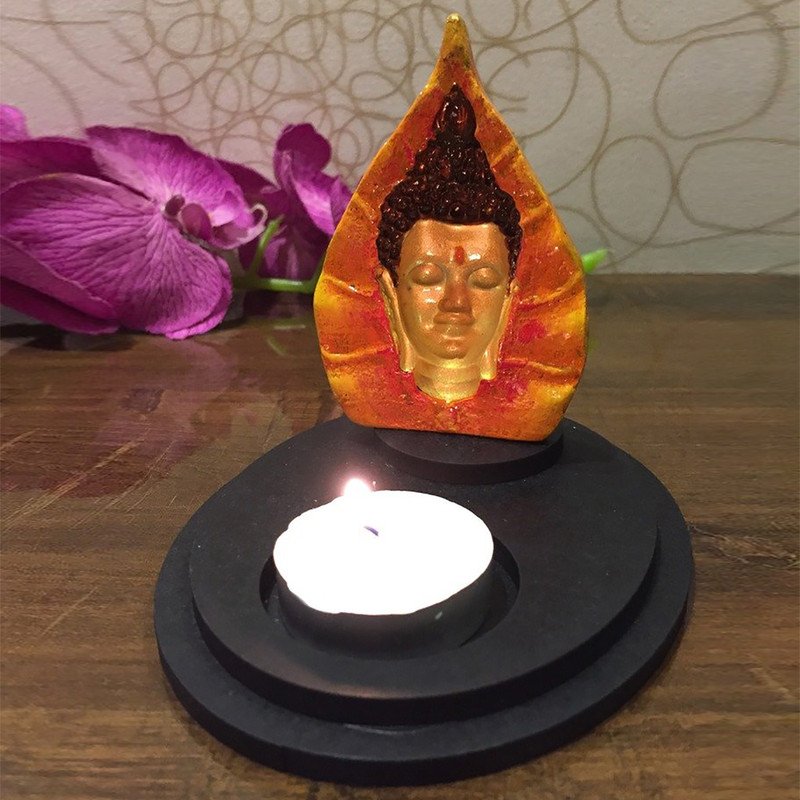 Buddha Idols Handcrafted Ployresin Lord Buddha Face Statue With Candle Multicolour Showpiece Home Decor/Office Decor/Spiritual Gift Home Decor Showpiece and Gifts by HomeDecorKart and Karigaari India