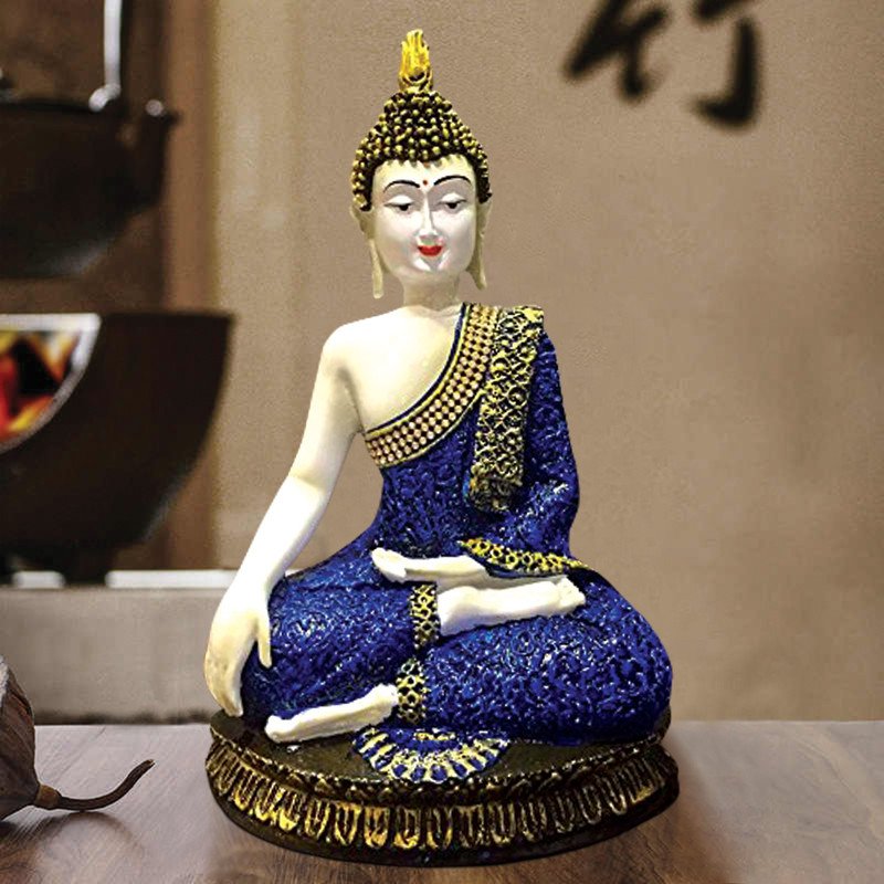 Buddha Idols Handcrafted Ployresin Lord Buddha Sitting Blue Colour Statue Showpiece Home Decor/Office Decor/Spiritual Gift Home Decor Showpiece and Gifts by HomeDecorKart and Karigaari India