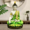 Handcrafted Ployresin Golden And Green Colour Sitting Lord Buddha Statue Showpiece Home Decor/Office Decor/Spiritual Gift