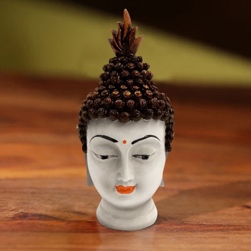 Buddha Idols Handcrafted Ployresin White And Brown Lord Buddha Face Statue Showpiece Home Decor/Office Decor/Spiritual Gift Home Decor Showpiece and Gifts by HomeDecorKart and Karigaari India