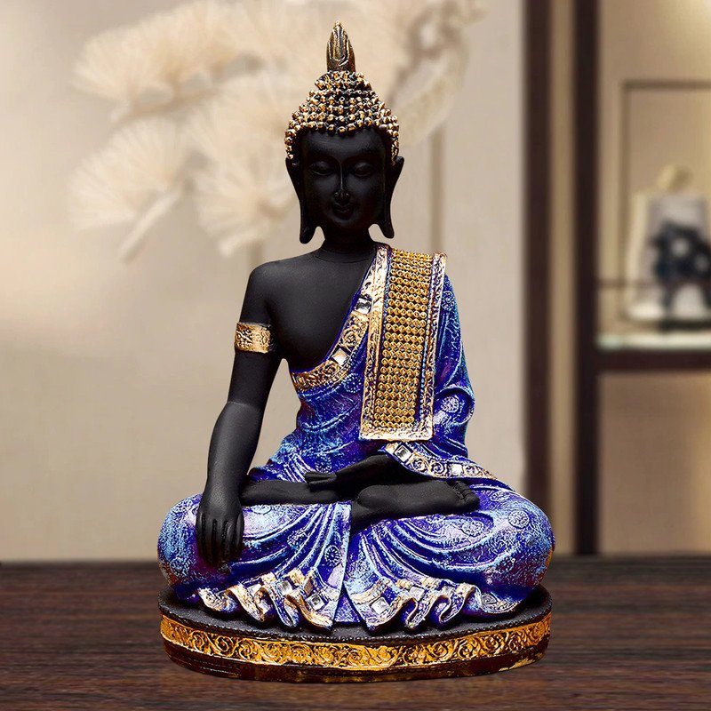 Buddha Idols Handcrafted Ployresin Purple And Golden Sitting Lord Buddha Statues Showpiece Home Decor/Office Decor/Spiritual Gift Home Decor Showpiece and Gifts by HomeDecorKart and Karigaari India