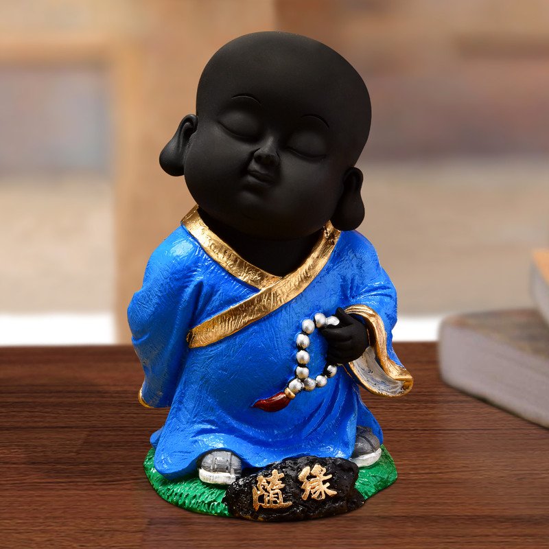 Buddha Idols Handcrafted Ployresin Standing Black And Blue Colour Lord Buddha Statues Showpiece Home Decor/Office Decor/Spiritual Gift Home Decor Showpiece and Gifts by HomeDecorKart and Karigaari India