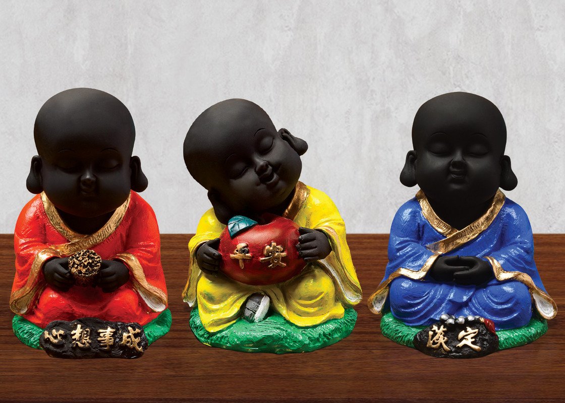 Buddha Idols Handcrafted Ployresin Sitting  Lord Buddha Statue Three Multicolour Pieces Showpiece Home Decor/Office Decor/Spiritual Gift Home Decor Showpiece and Gifts by HomeDecorKart and Karigaari India