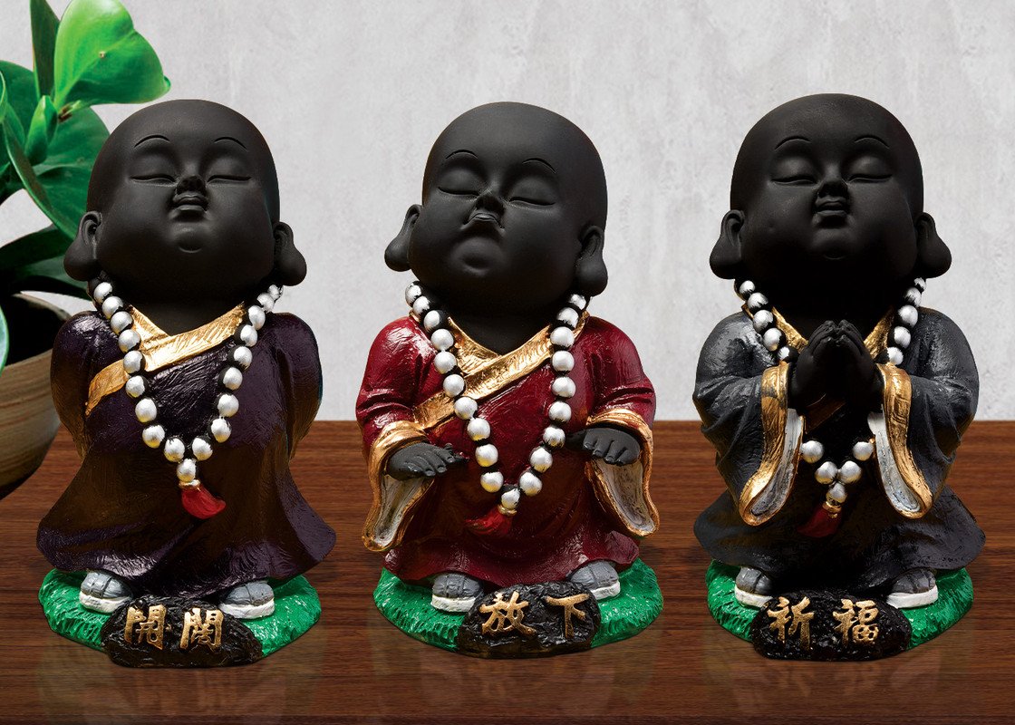 Buddha Idols Handcrafted Ployresin Standing And Praying  Lord Buddha Statue Three Brown And Red Colour Pieces Showpiece Home Decor/Office Decor/Spiritual Gift Home Decor Showpiece and Gifts by HomeDecorKart and Karigaari India