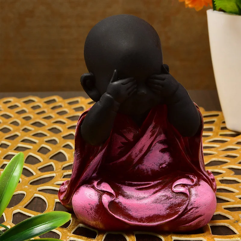 Buddha Idols Handcrafted Ployresin Sitting With Putting Fingers On Eyes Pink Colour Lord Buddha Statue Showpiece Home Decor/Office Decor/Spiritual Gift Home Decor Showpiece and Gifts by HomeDecorKart and Karigaari India