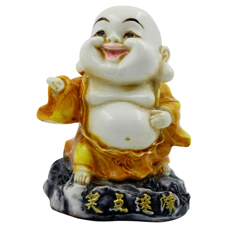 Buddha Idols Handcrafted Ployresin Lord Buddha Standing, Laughing White And Yellow Statue Showpiece Home Decor/Office Decor/Spiritual Gift Home Decor Showpiece and Gifts by HomeDecorKart and Karigaari India