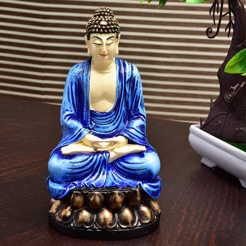 Buddha Idols Handcrafted Ployresin Lord Buddha Meditating Statue Sitting On Lotus Showpiece Home Decor/Office Decor/Spiritual Gift, Blue Home Decor Showpiece and Gifts by HomeDecorKart and Karigaari India