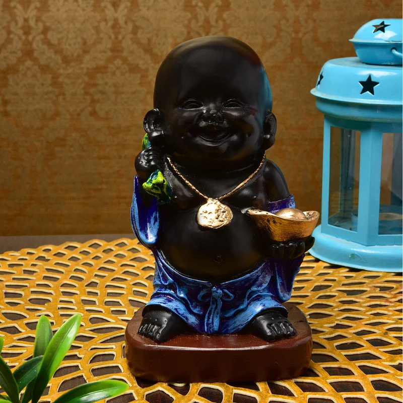 Buddha Idols Handcrafted Ployresin Lord Buddha Laughing Statue  Showpiece Home Decor/Office Decor/Spiritual Gift, Blue And Black Colour Home Decor Showpiece and Gifts by HomeDecorKart and Karigaari India