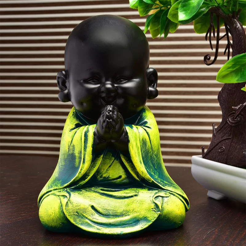 Buddha Idols Handcrafted Ployresin Lord Buddha Light Green Colour Praying And Sitting Statue Showpiece Home Decor/Office Decor/Spiritual Gift Home Decor Showpiece and Gifts by HomeDecorKart and Karigaari India