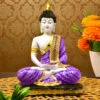 Handcrafted Ployresin Lord Buddha Meditating Statue Sitting On Golden Colour Table Showpiece Home Decor/Office Decor/Spiritual Gift, Purple Colour - Image 2