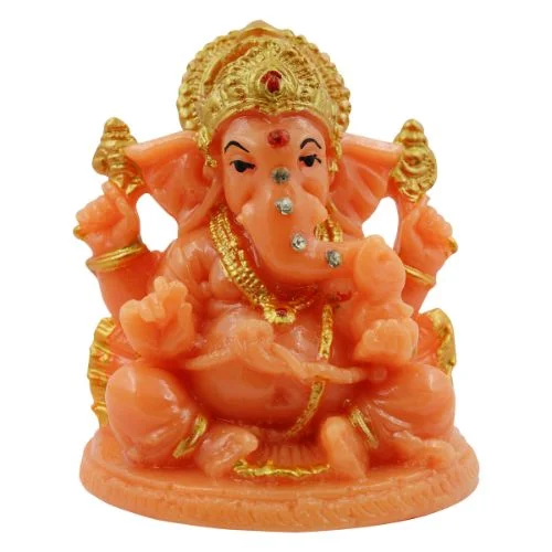 Car Dashboard Idols Lord Ganesha Sitting Idol Orange Colour for Home Decor Home Decor Showpiece and Gifts by HomeDecorKart and Karigaari India