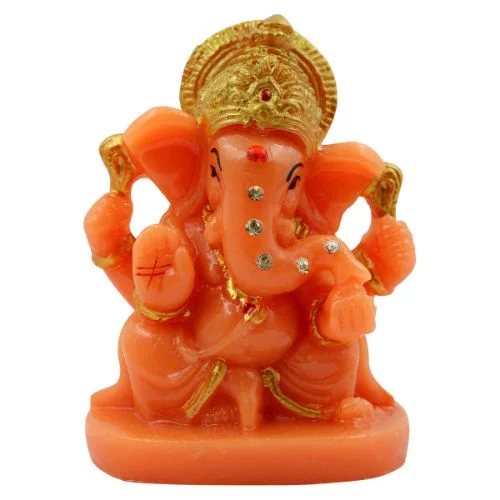 Car Dashboard Idols Small Lord Ganesha Sitting Idol Orange Colour for Home Decor Home Decor Showpiece and Gifts by HomeDecorKart and Karigaari India