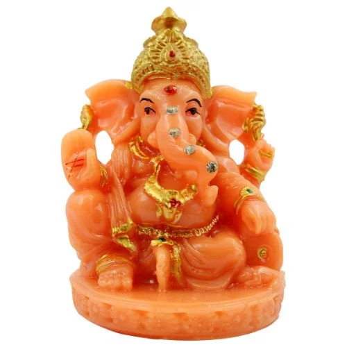 Car Dashboard Idols Lord Ganesha Sitting with One Leg Fold Orange Colour Idol for Home Decor Home Decor Showpiece and Gifts by HomeDecorKart and Karigaari India