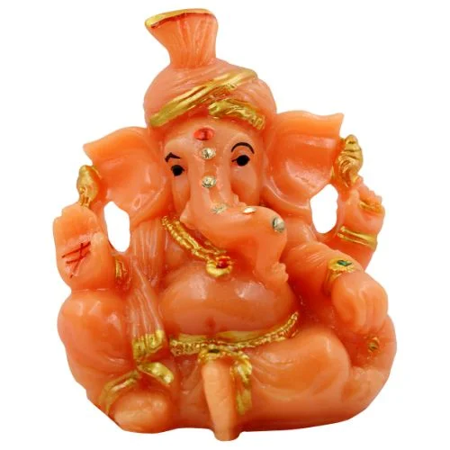 Car Dashboard Idols Lord Ganesha Wearing Paghadi And Sitting With One Leg Fold Orange Colour Idol for Home Decor Home Decor Showpiece and Gifts by HomeDecorKart and Karigaari India