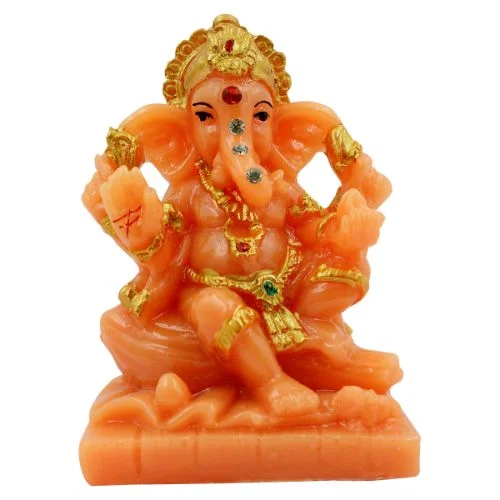 Car Dashboard Idols Lord Ganesha sitting Unique Orange Colour Idol for Home Decor Home Decor Showpiece and Gifts by HomeDecorKart and Karigaari India