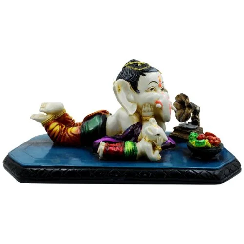Ganesha Idols Bal Ganesh Sleeping with mouse Multicolor Idol for Home Decor Home Decor Showpiece and Gifts by HomeDecorKart and Karigaari India