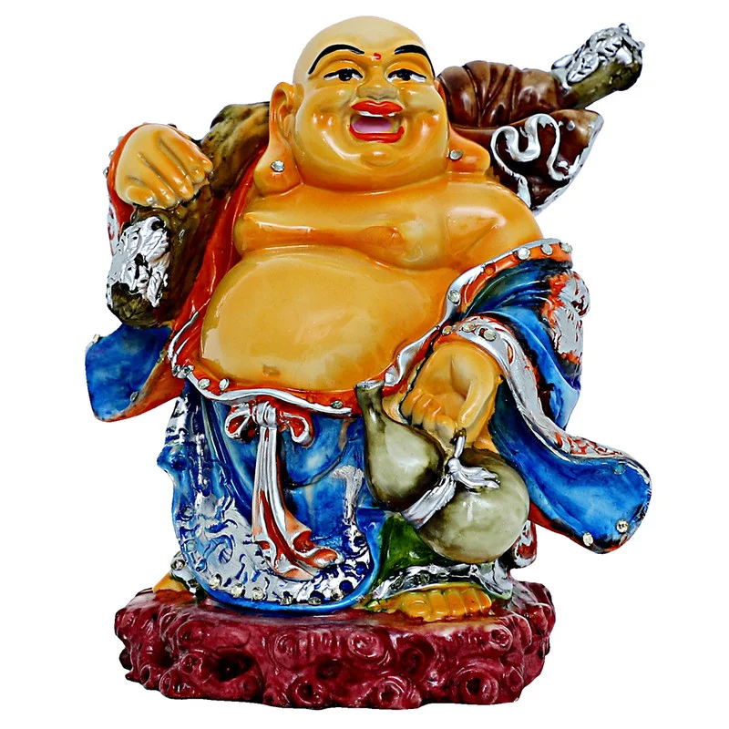 Buddha Idols Handcrafted Ployresin Lord Buddha Standing With Laughing Multicolour Statue Showpiece Home Decor/Office Decor/Spiritual Gift,Blue And White Home Decor Showpiece and Gifts by HomeDecorKart and Karigaari India