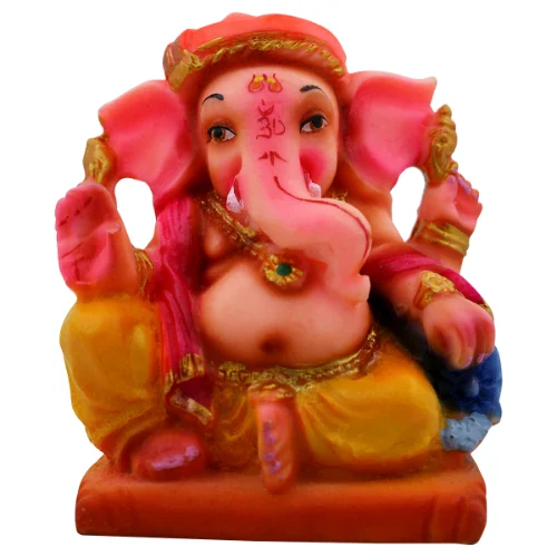 Car Dashboard Idols Lord Ganesha Sitting Red And Pink Color Idol for Home Decor Home Decor Showpiece and Gifts by HomeDecorKart and Karigaari India