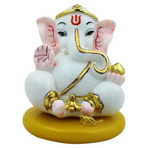 Car Dashboard Idols Small Lord Ganesha Sitting With Holding Modak in Hand White Color Idol for Home Decor Home Decor Showpiece and Gifts by HomeDecorKart and Karigaari India