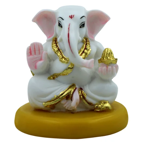 Car Dashboard Idols Lord Ganesha Sitting Idol With Holding Golden Color Modak Best for Home Decor Home Decor Showpiece and Gifts by HomeDecorKart and Karigaari India