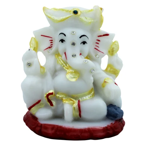 Car Dashboard Idols Lord Ganesha Sitting Idol Unique Design Best for Home Decor White Color Home Decor Showpiece and Gifts by HomeDecorKart and Karigaari India
