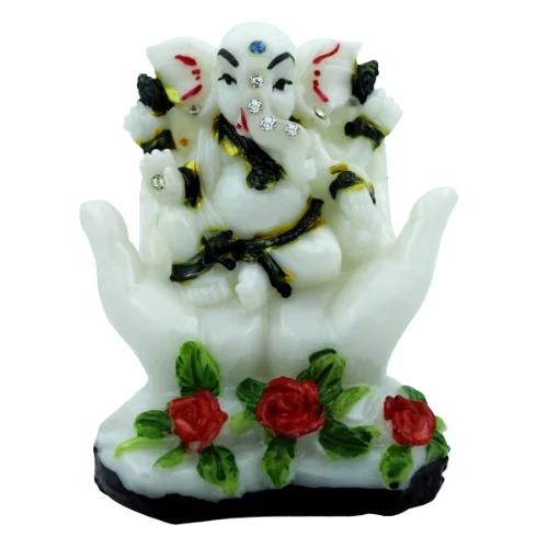 Car Dashboard Idols Lord Ganesha Sitting Between Two hands Idol White Color Best for Home Decor Home Decor Showpiece and Gifts by HomeDecorKart and Karigaari India