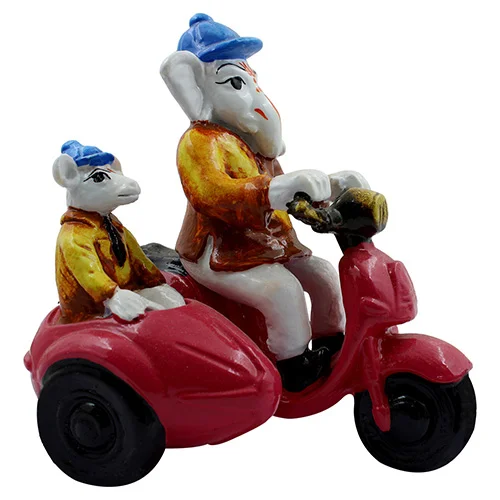 Car Dashboard Idols Unique Design Lord Ganesha Riding Scooter Idol Multicolor Best for Home Decor Home Decor Showpiece and Gifts by HomeDecorKart and Karigaari India