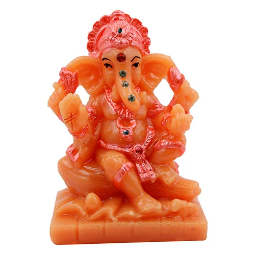 Car Dashboard Idols Small Lord Ganesha Sitting On Rock Idol Orange And Pink Ornaments Best for Home Decor Home Decor Showpiece and Gifts by HomeDecorKart and Karigaari India