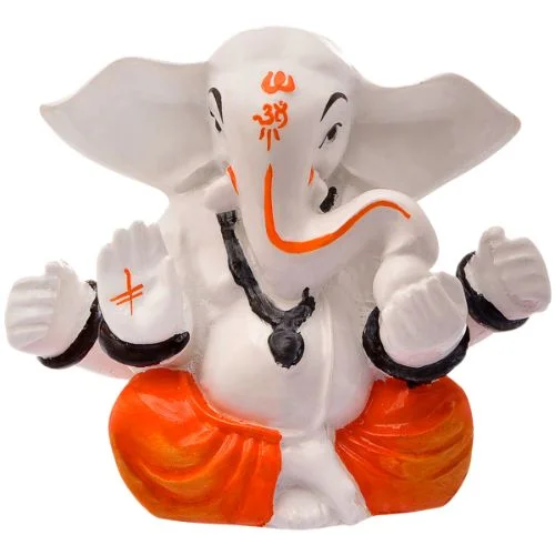 Ganesha Idols Unique Lord Ganesha Sitting White & Orange Color Best Item for Home Decor Home Decor Showpiece and Gifts by HomeDecorKart and Karigaari India