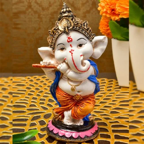 Ganesha Idols Unique Lord Ganesha Idol Standing & Playing Flute Best Item for Home Decor Multicolor Home Decor Showpiece and Gifts by HomeDecorKart and Karigaari India