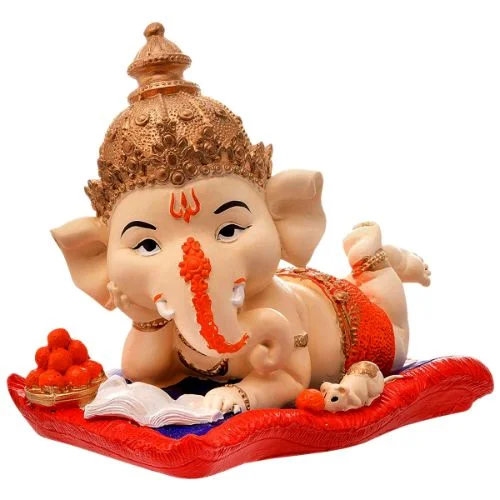 Ganesha Idols Lord Ganesha Sleeping With Mouse Idol Best & Unique Design Red Color for Home Decor Home Decor Showpiece and Gifts by HomeDecorKart and Karigaari India
