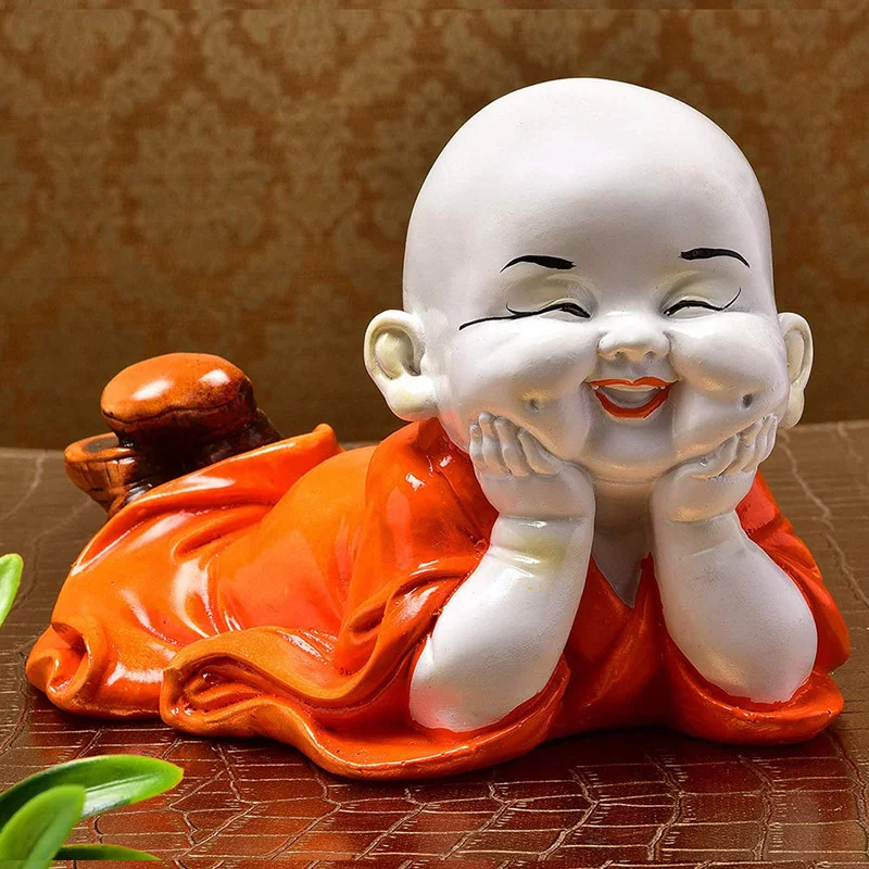 Buddha Idols Handcrafted Ployresin Lord Buddha Sleeping With Putting Hand On Chicks Orange Colour  Statue Showpiece Home Decor/Office Decor/Spiritual Gift Home Decor Showpiece and Gifts by HomeDecorKart and Karigaari India