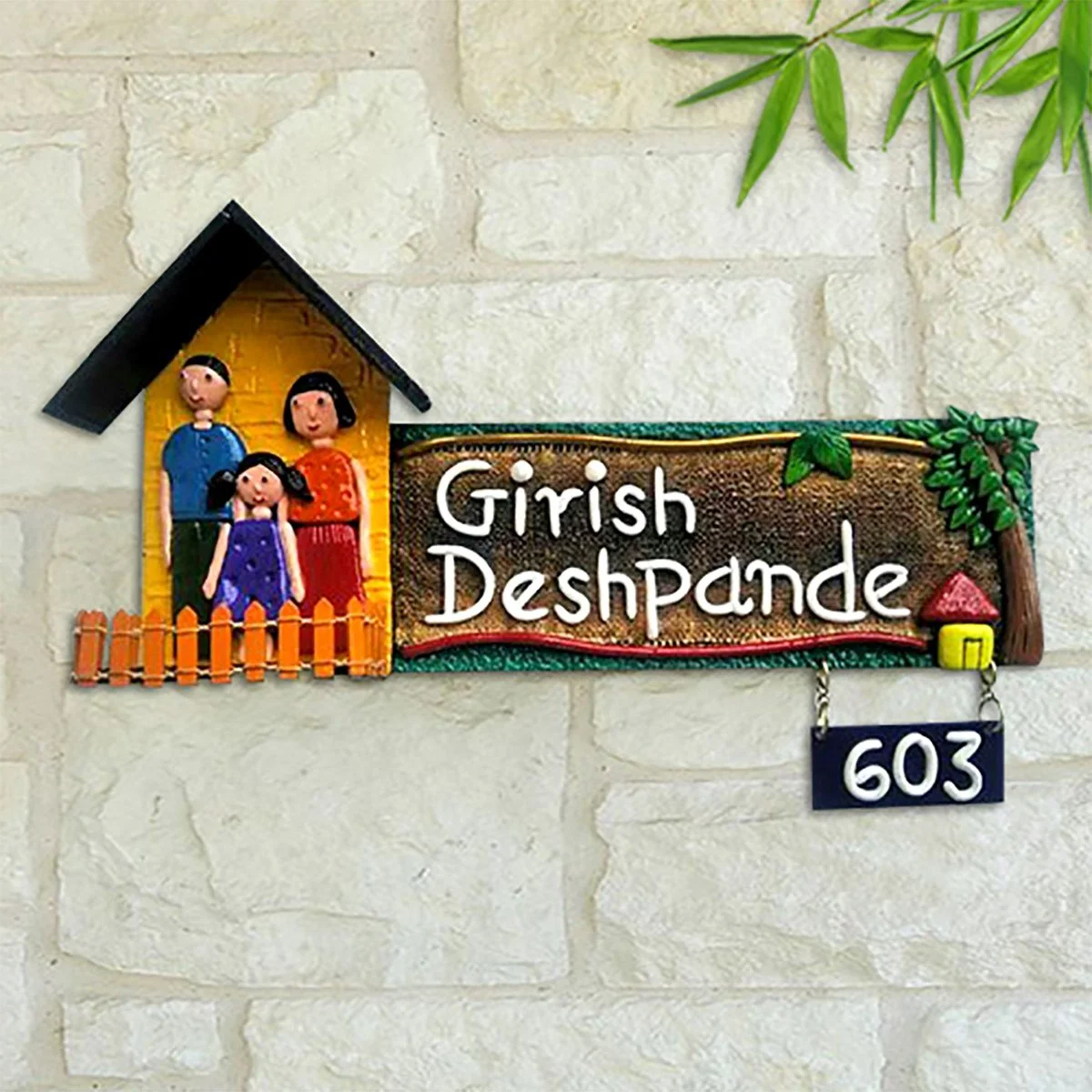 Home Decor Family Hut Durable Personalized Wooden Name Plate for House Sturdy Stylish Home Decor Showpiece and Gifts by HomeDecorKart and Karigaari India