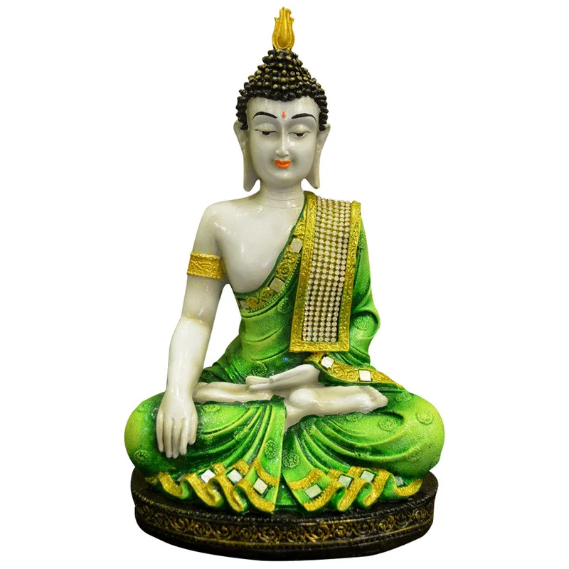 Buddha Idols Handcrafted Ployresin Golden And Green Colour Sitting Lord Buddha Statue Showpiece Home Decor/Office Decor/Spiritual Gift Home Decor Showpiece and Gifts by HomeDecorKart and Karigaari India