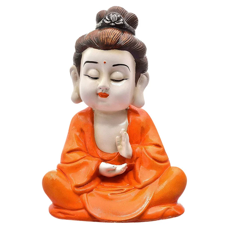 Buddha Idols Handcrafted Ployresin Orange Colour Sitting Lord Buddha Statues Showpiece Home Decor/Office Decor/Spiritual Gift Home Decor Showpiece and Gifts by HomeDecorKart and Karigaari India