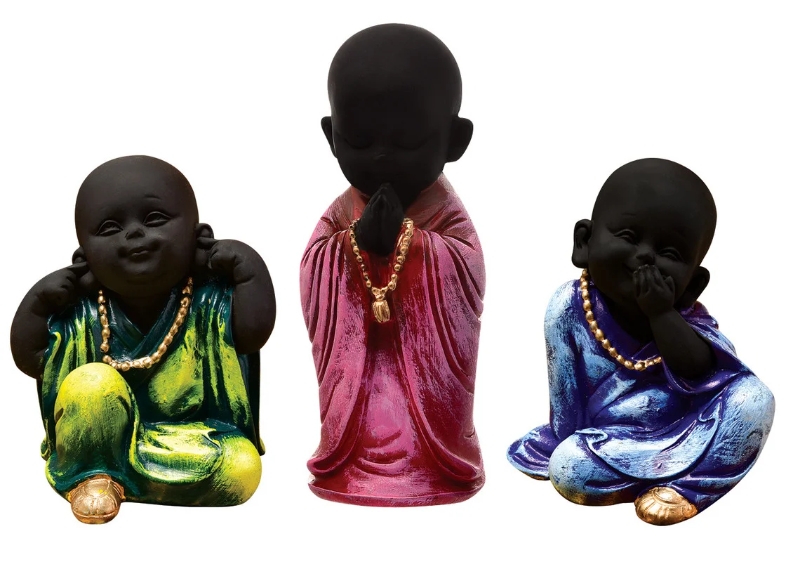 Buddha Idols Handcrafted Ployresin Three Multicolour Pieces Standing And SItting  Lord Buddha Statue Showpiece Home Decor/Office Decor/Spiritual Gift Home Decor Showpiece and Gifts by HomeDecorKart and Karigaari India
