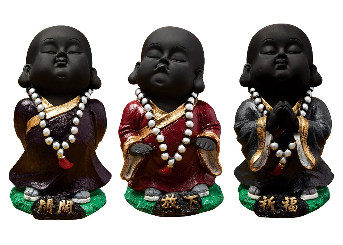 Buddha Idols Handcrafted Ployresin Standing And Praying  Lord Buddha Statue Three Brown And Red Colour Pieces Showpiece Home Decor/Office Decor/Spiritual Gift Home Decor Showpiece and Gifts by HomeDecorKart and Karigaari India