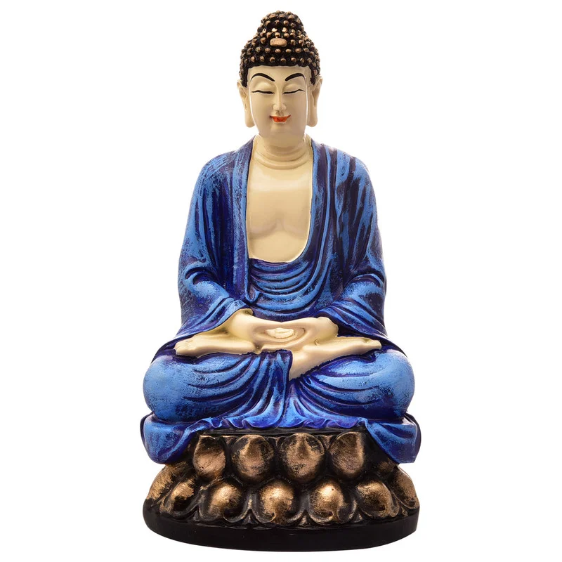 Buddha Idols Handcrafted Ployresin Lord Buddha Meditating Statue Sitting On Lotus Showpiece Home Decor/Office Decor/Spiritual Gift, Blue Home Decor Showpiece and Gifts by HomeDecorKart and Karigaari India