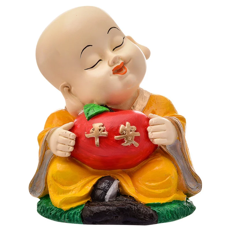 Buddha Idols Handcrafted Ployresin Lord Buddha Orange Colour Sitting With Taking Apple In Hand Statue  Showpiece Home Decor/Office Decor/Spiritual Gift Home Decor Showpiece and Gifts by HomeDecorKart and Karigaari India