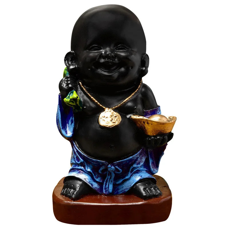 Buddha Idols Handcrafted Ployresin Lord Buddha Laughing Statue  Showpiece Home Decor/Office Decor/Spiritual Gift, Blue And Black Colour Home Decor Showpiece and Gifts by HomeDecorKart and Karigaari India