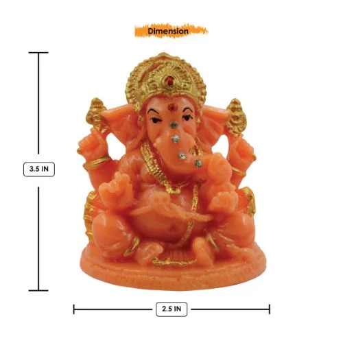 Car Dashboard Idols Lord Ganesha Sitting Idol Orange Colour for Home Decor Home Decor Showpiece and Gifts by HomeDecorKart and Karigaari India