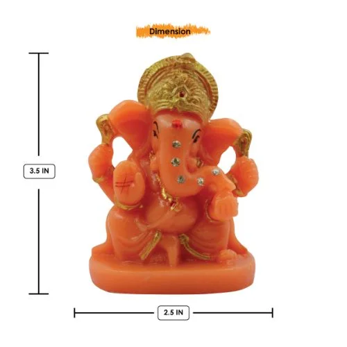 Car Dashboard Idols Small Lord Ganesha Sitting Idol Orange Colour for Home Decor Home Decor Showpiece and Gifts by HomeDecorKart and Karigaari India