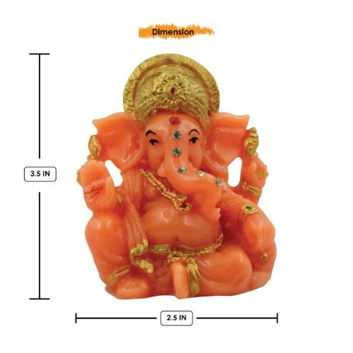 Car Dashboard Idols Lord Ganesha sitting Wearing Golden Crown Orange Colour Idol for Home Decor Home Decor Showpiece and Gifts by HomeDecorKart and Karigaari India