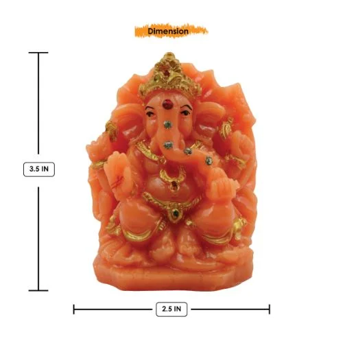 Car Dashboard Idols Lord Ganesha sitting On Sihansan Crown Orange Colour Idol for Home Decor Home Decor Showpiece and Gifts by HomeDecorKart and Karigaari India