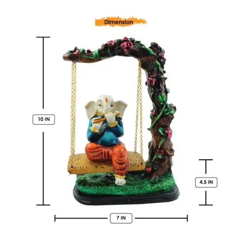 Ganesha Idols Lord Ganesha Sitting on Jhula Playing Flute Idol for Home Decor Home Decor Showpiece and Gifts by HomeDecorKart and Karigaari India