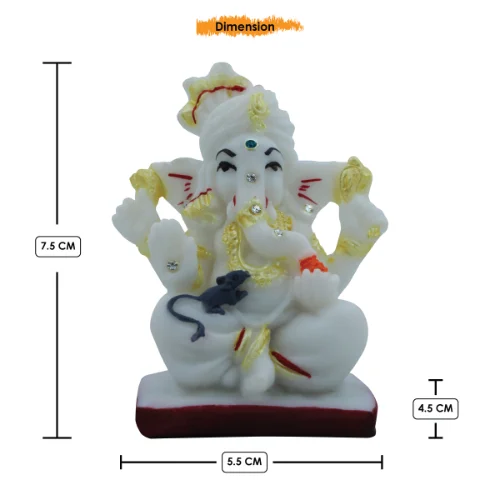 Car Dashboard Idols Lord Ganesha Sitting with Mouse Crystal White Color Idol for Home Decor Home Decor Showpiece and Gifts by HomeDecorKart and Karigaari India