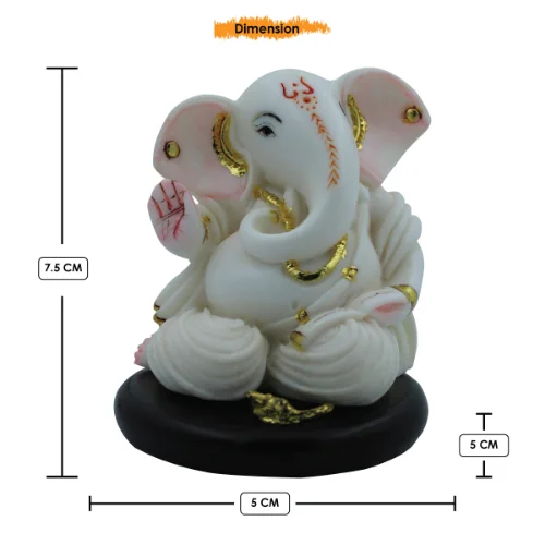 Car Dashboard Idols Lord Ganesha Sitting with Folding Legs White Color Idol for Home Decor Home Decor Showpiece and Gifts by HomeDecorKart and Karigaari India