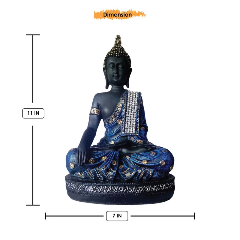 Buddha Idols Handcrafted Ployresin Lord Buddha Black And Blue Colour Meditating Statue Showpiece Home Decor/Office Decor/Spiritual Gift Home Decor Showpiece and Gifts by HomeDecorKart and Karigaari India