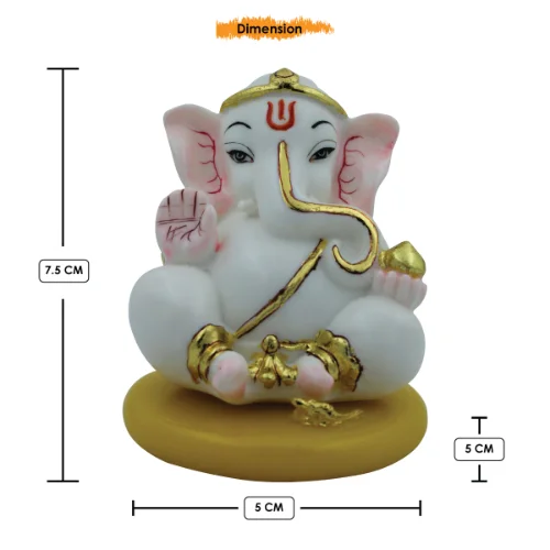 Car Dashboard Idols Small Lord Ganesha Sitting With Holding Modak in Hand White Color Idol for Home Decor Home Decor Showpiece and Gifts by HomeDecorKart and Karigaari India